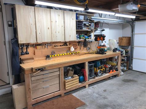 Finally finished my garage workbench build! : r/woodworking