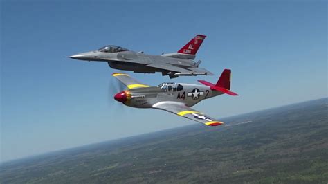 CAF Red Tail Squadron's P-51C Mustang flies in formation with F-16 in ...