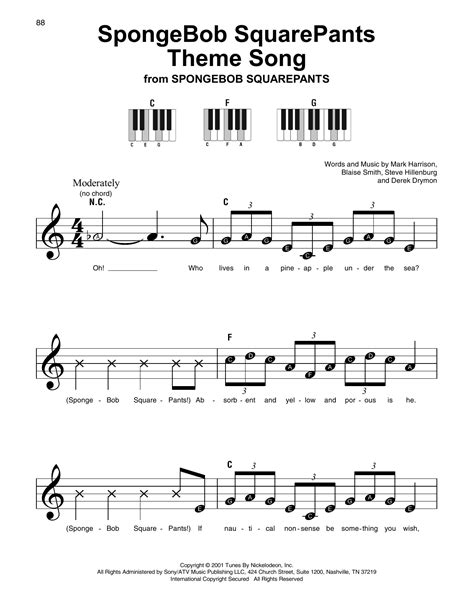 SpongeBob SquarePants Theme Song Sheet Music Mark Harrison Super Easy ...