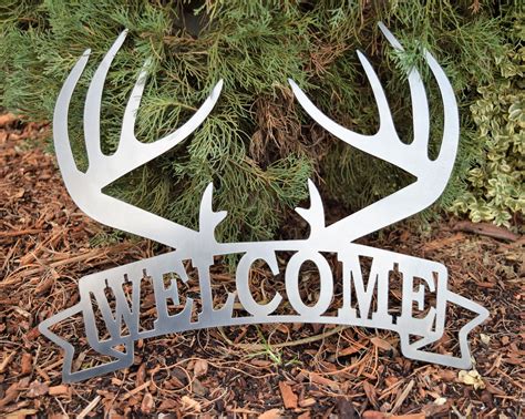 Metal Welcome Sign With Antlers Home Decor Hunting Sign | Etsy | Metal ...