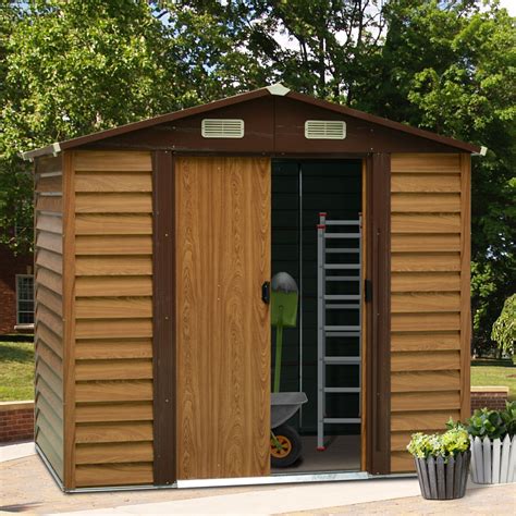 Outsunny 8 x 6FT Metal Garden Shed Wood Effect Woodgrain Storage Unit ...