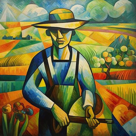 Premium Photo | Beautiful painting of a farmer in a rice field