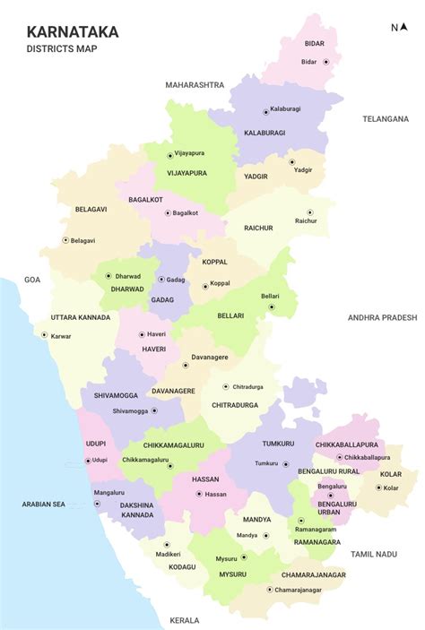 Districts of Karnataka Map North South Karnataka