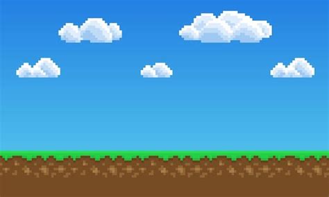 Premium Vector | Pixel art game background, grass, sky and clouds | Фон ...