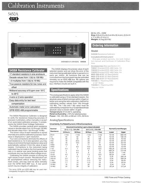 Fluke 5450A -- Fluke and Philips Test and Measurement Catalog 1992