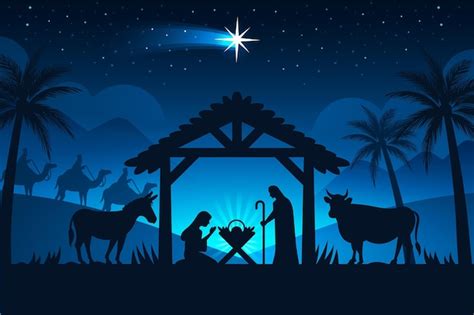 Free Vector | Silhouette nativity scene in the night