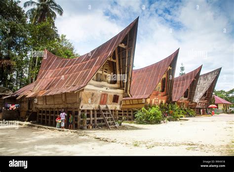 Traditional Batak wooden houses, Tomok, Lake Toba, Samosir Island ...