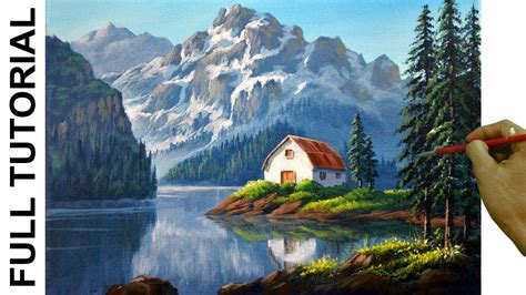 Acrylic Landscape Painting TUTORIAL / White Barn in the Lake ...