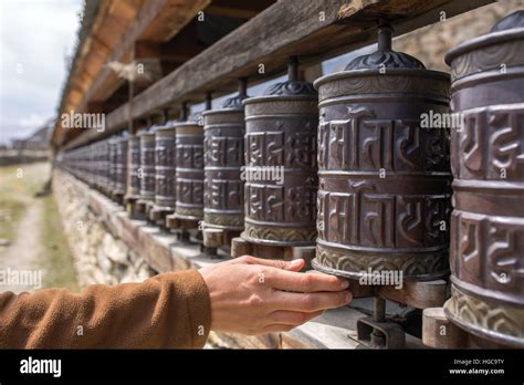 Manang, Nepal - May 5, 2016: Buddhist prayer mani wall with prayer ...