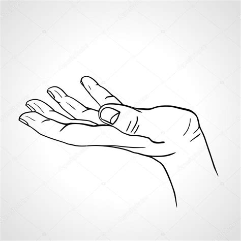 Side view of a line art hand with palm up isolated on a white ...