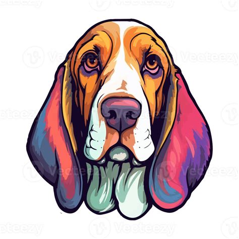 Colorful Basset hound Dog, Basset hound Portrait, Dog Sticker Clip art ...