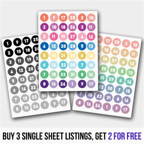 Number Stickers Monthly Date Planner Stickers Date Number