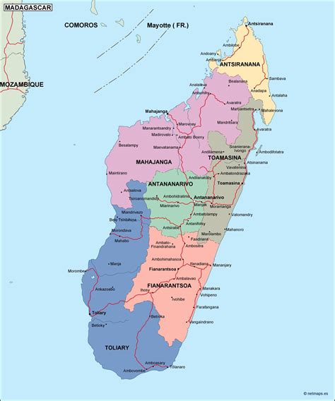 madagascar political map. Vector Eps maps. Eps Illustrator Map