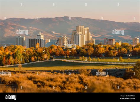 Sunset over the Reno, Nevada skyline as seen from Rancho San Rafael ...