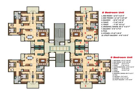 2 and 3 BHK Apartment Cluster Tower Layout