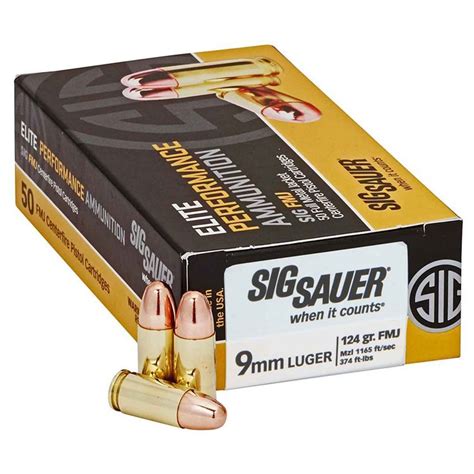 Sig Sauer Elite 9mm Luger 124gr FMJ Handgun Ammo - 50 Rounds ...