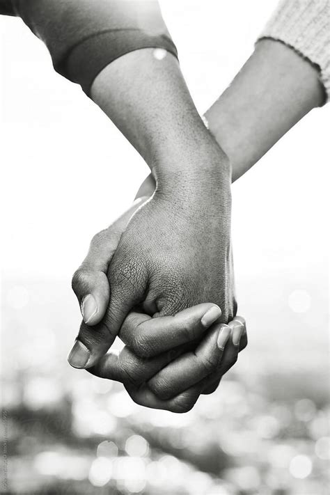 "Closeup Of Couple Holding Hands Outside. Black And White Photo." by ...