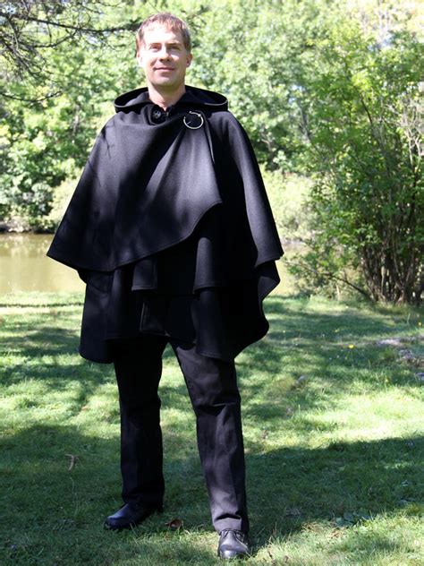 Double Cape Wool Cape Black Cape Cape With Hood Hooded | Etsy