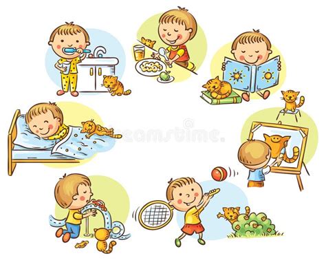 Little Boy S daily Activities Stock Vector - Illustration of painting ...