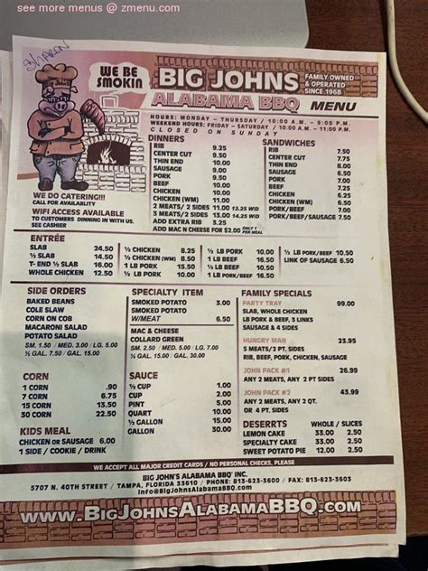 Menu at Big John's Alabama BBQ, Tampa