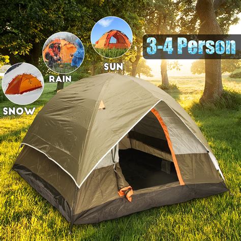 3 4 Person Windbreak Camping Tent Dual Layer Waterproof Open Anti UV ...