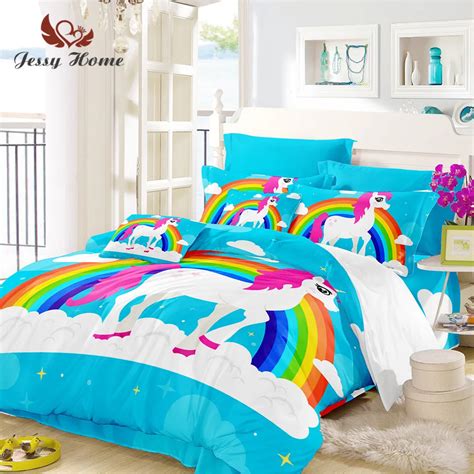 Purple Unicorn Bedding Set Queen Size Sky Blue Duvet Cover Rainbow Bed ...