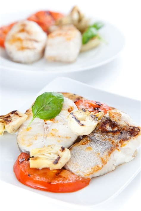 Slice of hake grilled stock image. Image of roasted, basil - 11445387