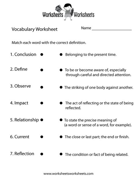 English Vocabulary Worksheet