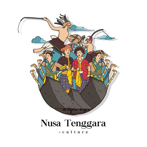 Set Nusa Tenggara Culture and Landmark Illustration. Hand drawn ...