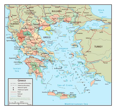 Large political and administrative map of Greece with roads and major ...