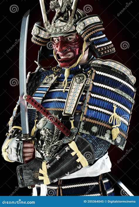 Portrait of a Samurai Japanese Warrior Wearing Traditional Light Armor ...