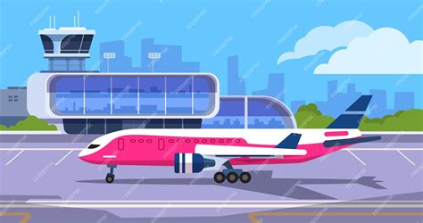 Premium Vector | Airport terminal. cartoon transport hub with ...