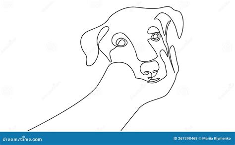 Human Hand and Dog Muzzle. Linear Drawing Stock Vector - Illustration ...