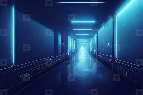 Abstract sci fi futuristic hallway dark room in space station wi stock ...