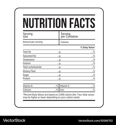 Nutrition facts label template Royalty Free Vector Image