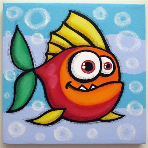 fUNNy FiSH no3 12x12 original acrylic painting by art4barewalls