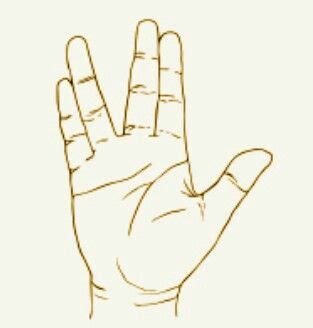 Vulcan hand sign that means "Live long and prosper, " used as a ...