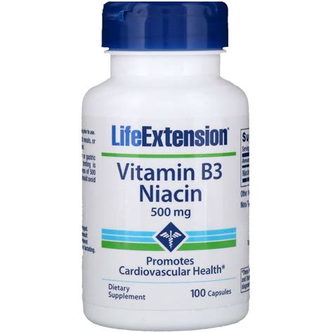 Life Extension Vitamin B3 Niacin 500 mg 100 Capsules - Walmart.com