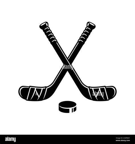 Ice hockey logo, two crossed hockey sticks and puck. Minimal silhouette ...