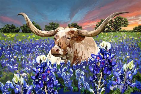 Longhorn in bluebonnets by Tim Gilliland | Western paintings, Art ...