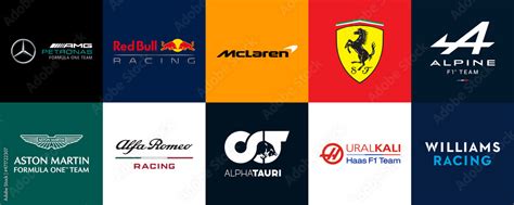 Formula 1 Team Logo Badges. F1 Teams Ferrari, Mercedes AMG, Red Bull ...