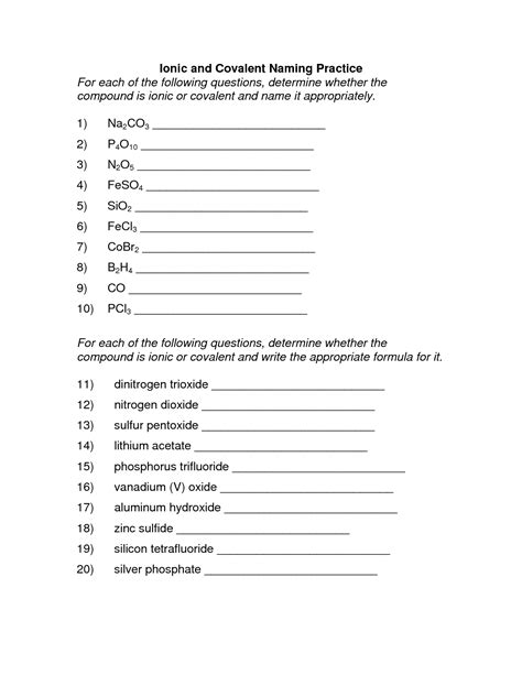 Worksheet Naming Molecular Compounds Answers