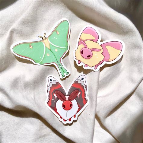 Cute Moth Sticker Decals Lunar Moth Rosy Maple Moth | Etsy