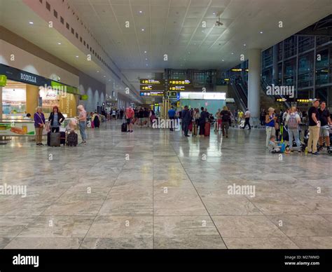 The arrivals hall at Alicante Airport at night. Alicante, Spain Stock ...