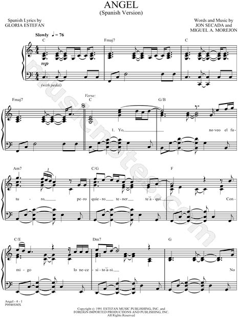 Jon Secada "Angel" Sheet Music in C Major - Download & Print - SKU ...