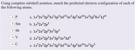 Using complete subshell notation, match the predicted | Chegg.com