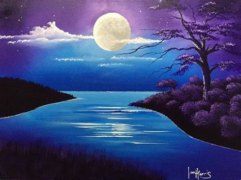 Night Sky Moon Painting at PaintingValley.com | Explore collection of ...