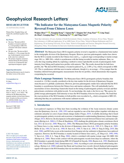 (PDF) Be Indicator for the Matuyama‐Gauss Magnetic Polarity Reversal ...