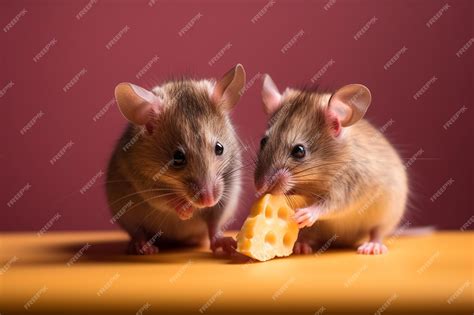 Premium AI Image | Two rats eating a cheese on a table