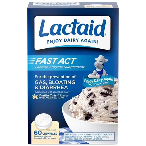 Lactaid Fast Act Lactase Enzyme Supplement, Chewable Tablet Vanilla ...